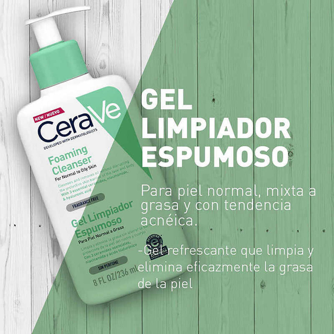 Gel limpiador facial espumoso para piel normal a grasa 236ml – CeraVe Gel Limpiador Espuma