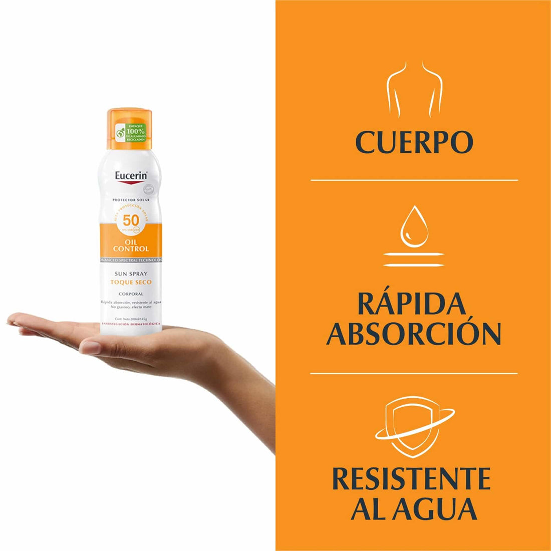 Eucerin Sun Spray Transparente Toque Seco Protector Solar Corporal FPS 50+ (50 ml)