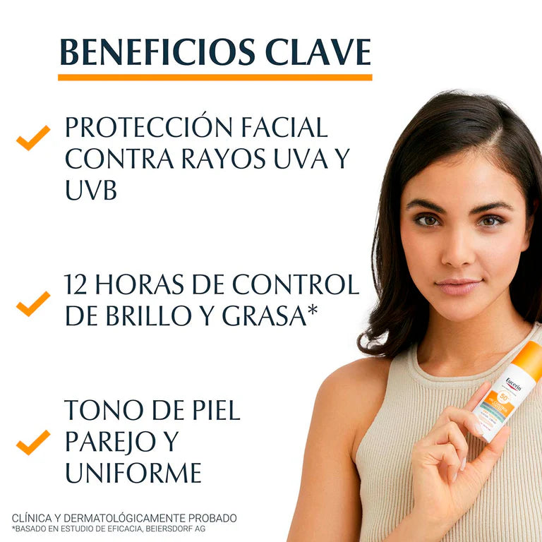 Protector solar facial Eucerin Oil Control Tinted Tono Claro Piel Grasa  FPS50+ 50ml