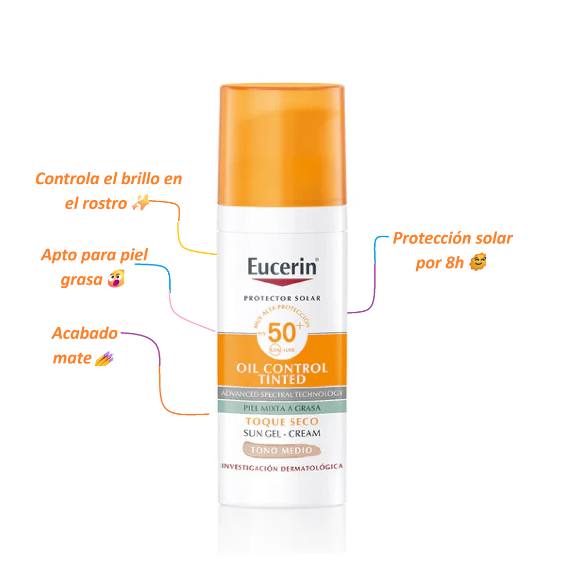 Eucerin Sun Oil Control Tinted Protector Solar Facial Tono Medio FPS 50+ (50 ml)
