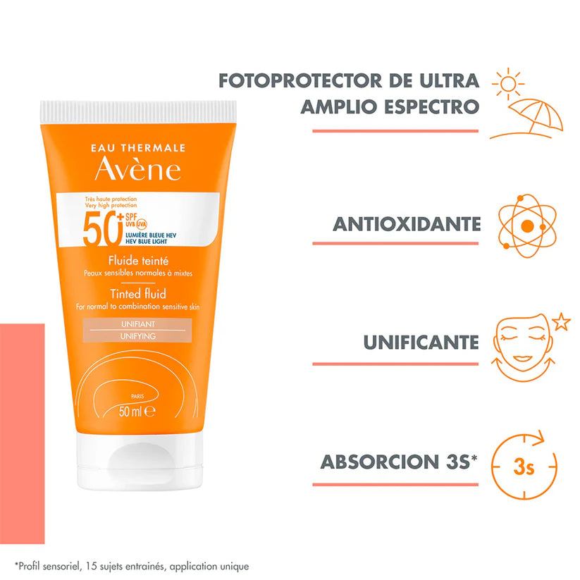 Avène Fluido con Color SPF 50+ Toque Seco – Protector Solar Facial 50 ml