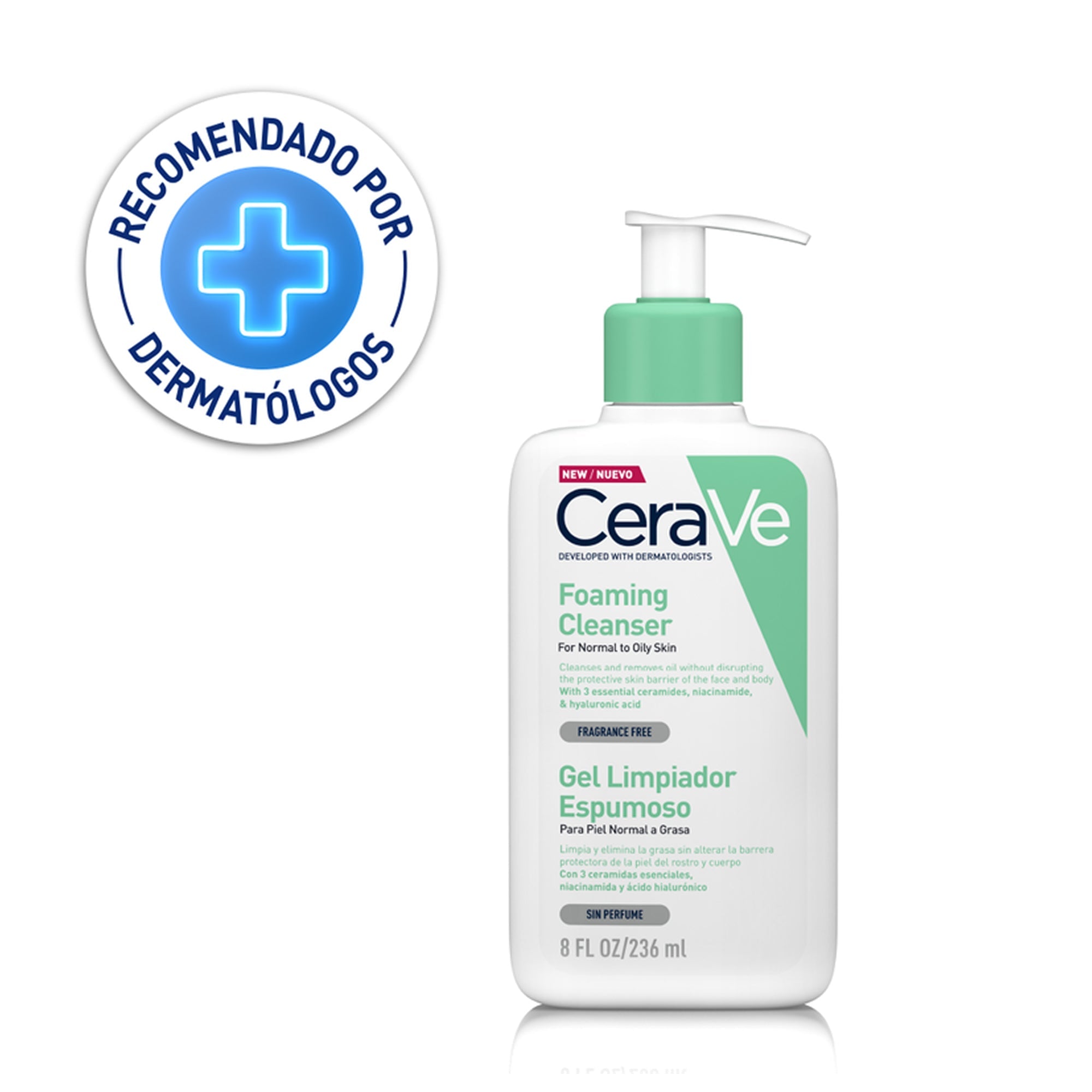 Gel limpiador facial espumoso para piel normal a grasa 236ml – CeraVe Gel Limpiador Espuma