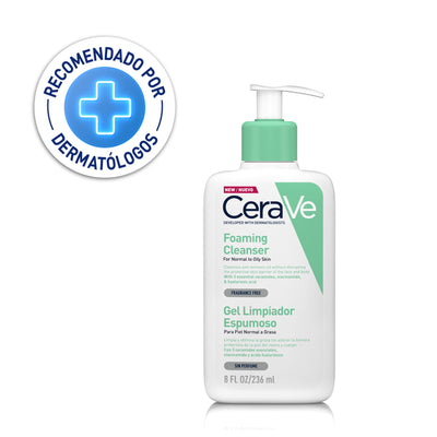 CeraVe Gel Limpiador Facial Espumoso para Piel Normal a Grasa 236 ml – Gel Limpiador Espuma