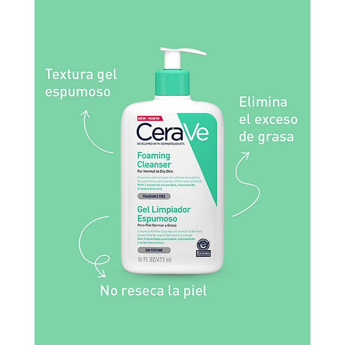CeraVe Gel Limpiador Espumoso – Limpieza Facial para Piel Grasa 473ml