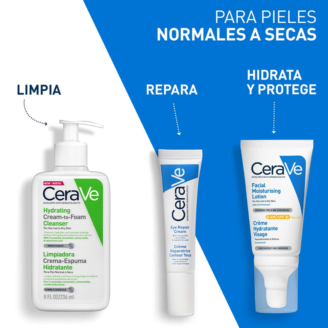 CeraVe Limpiador Crema-Espuma Hidratante para Piel Normal a Seca 236 ml – Hydrating Cream-to-Foam Cleanser