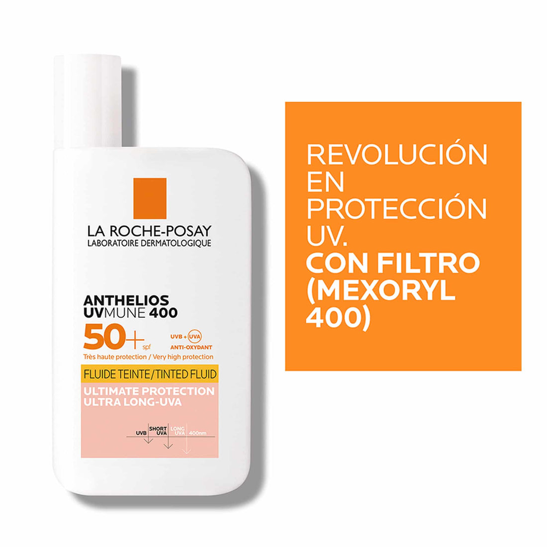 La Roche-Posay protector solar facial con tinte y alta protección contra rayos UV largos, 50 ml – Anthelios UVMune 400 Tinted