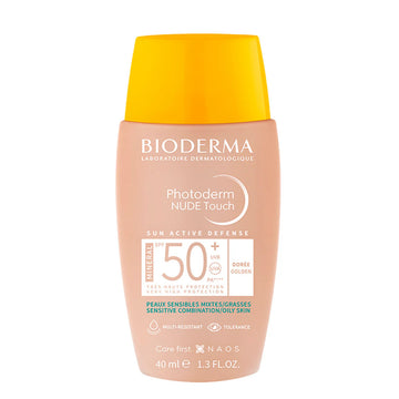 Protector solar facial con color, efecto mate para piel mixta a grasa SPF50+ 40ml – Bioderma Photoderm Nude Touch Golden