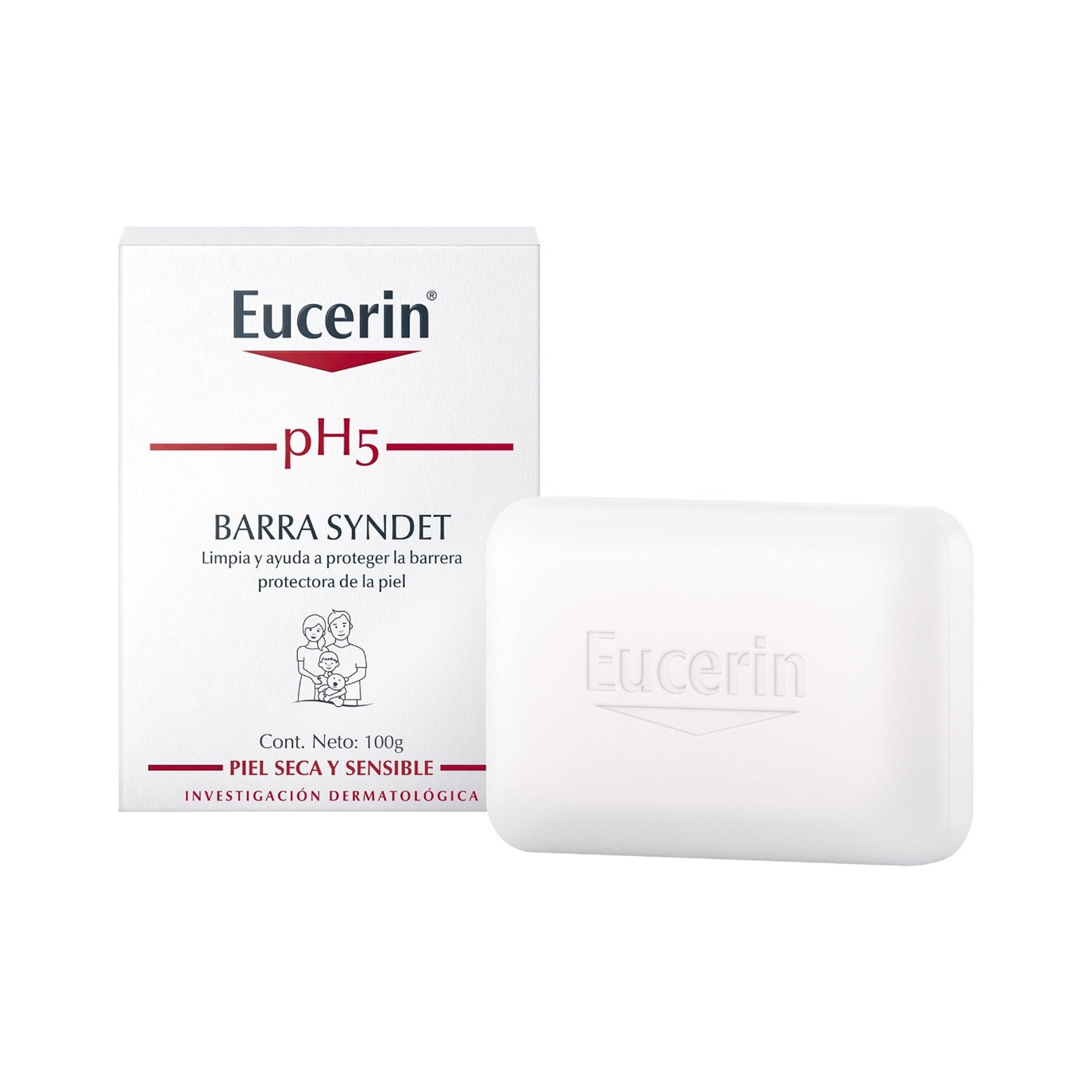 Jabón en barra dermatológico para piel sensible 100g – Eucerin pH5 Syndet Cleansing Bar