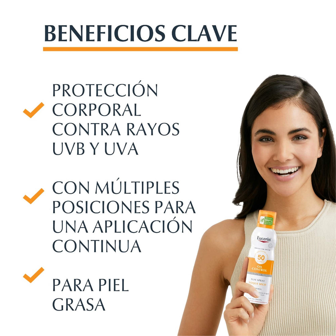 Eucerin Spray Transparente Toque Seco – Protector Solar Corporal No Pegajoso FPS50 50ml