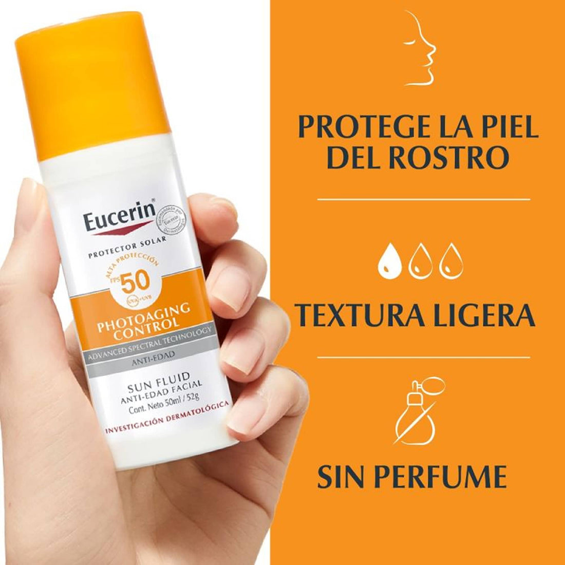 Eucerin Fluido Facial Anti-Edad – Protector Solar Ligero con FPS50 50ml