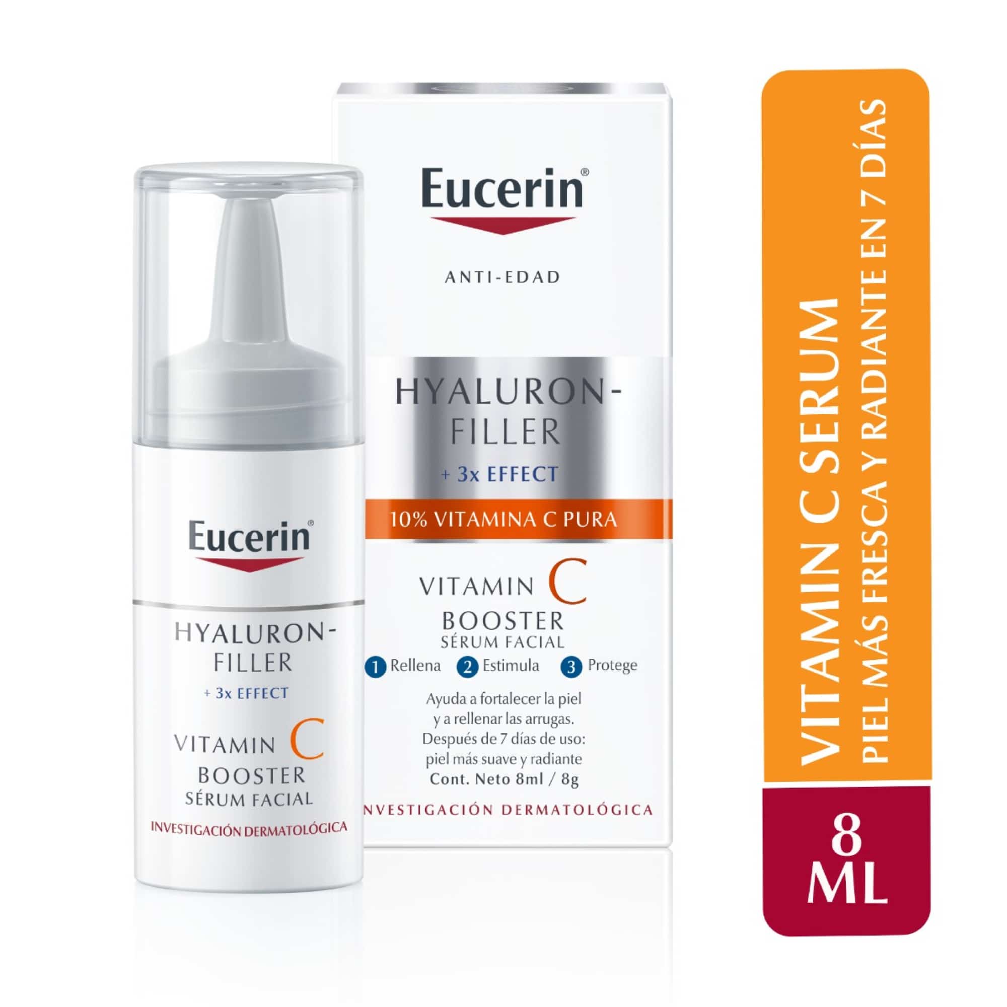 Sérum facial antiedad con 10% de vitamina C pura y ácido hialurónico 8 ml – Eucerin Hyaluron-Filler 3x Effect Vitamin C Booster