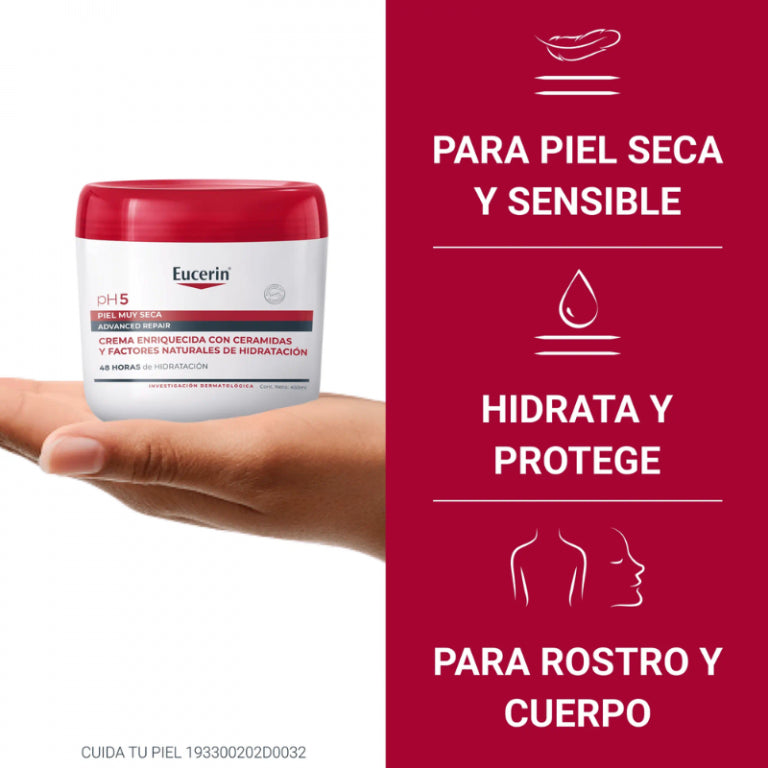 Eucerin Crema Corporal pH5 Advanced Repair – Hidratación Intensiva para Piel Seca 456 g