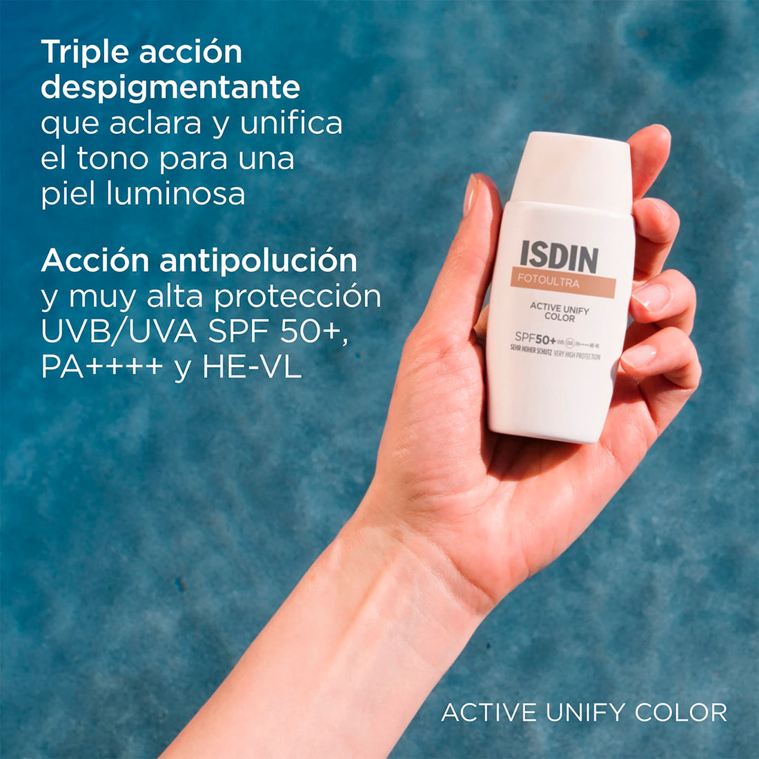 Isdin Active Unify Color SPF 50+ Protector Solar Despigmentante con Color para Manchas Faciales 50 ml – Fotoprotección Uniformizante