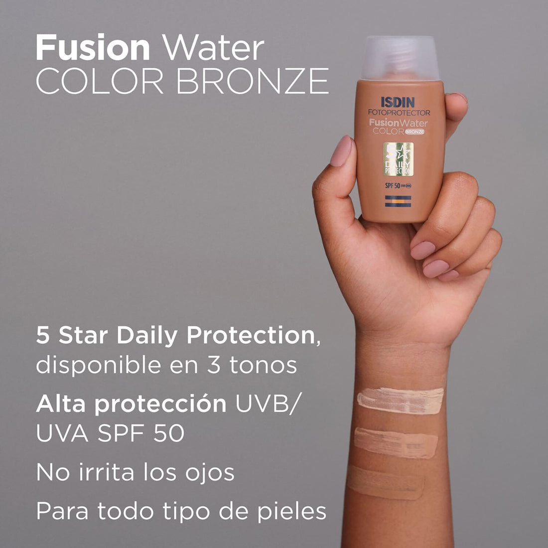 ISDIN Fusion Water Color Bronze SPF 50 | Protector solar facial con color natural – 50ml