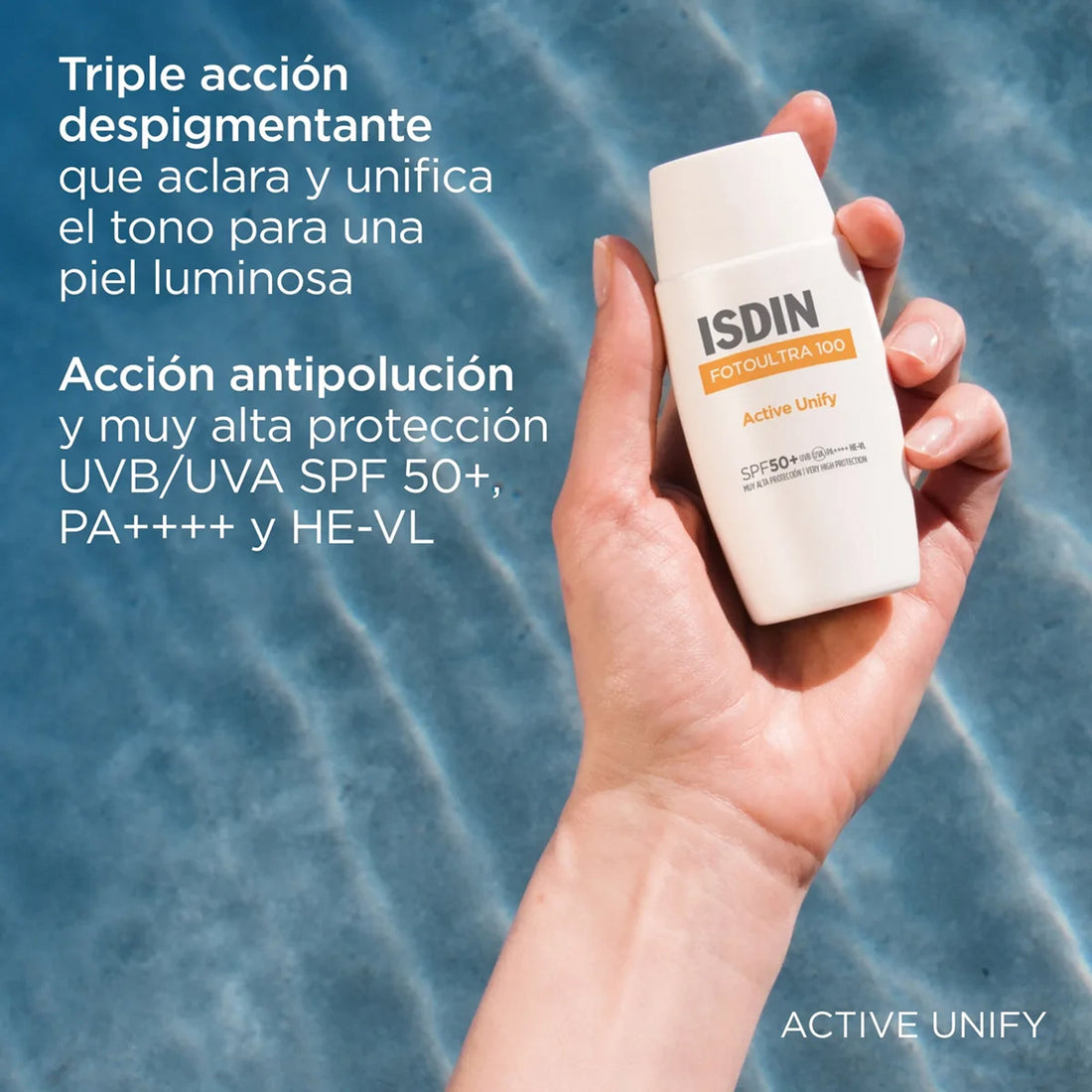 Protector solar despigmentante facial sin color 50 ml – Isdin Fusion Fluid SPF 50+ Active Unify