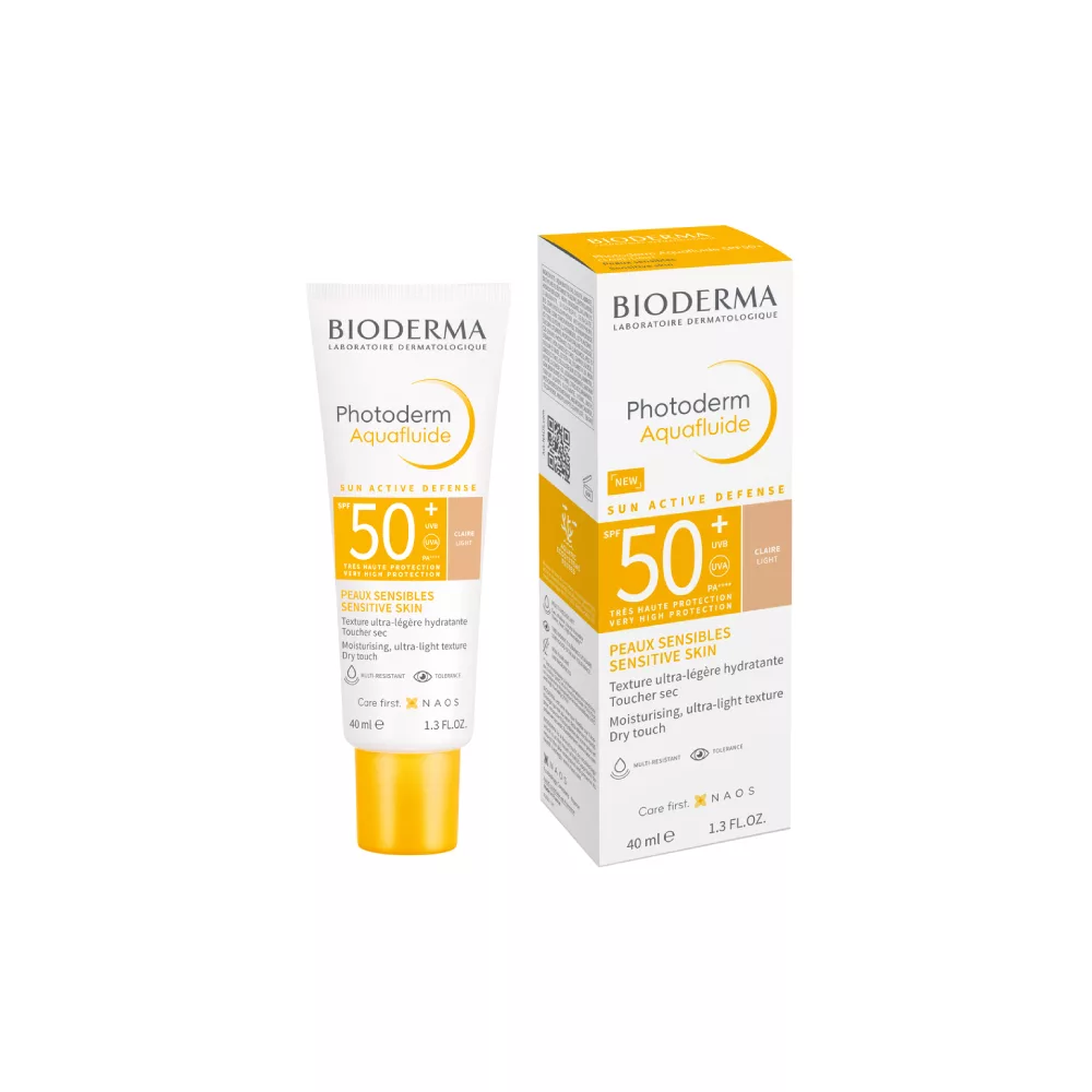 Protector solar facial ligero, agua solar tono claro para todo tipo de piel SPF50+ 40ml – Bioderma Photoderm Aquafluide Claire