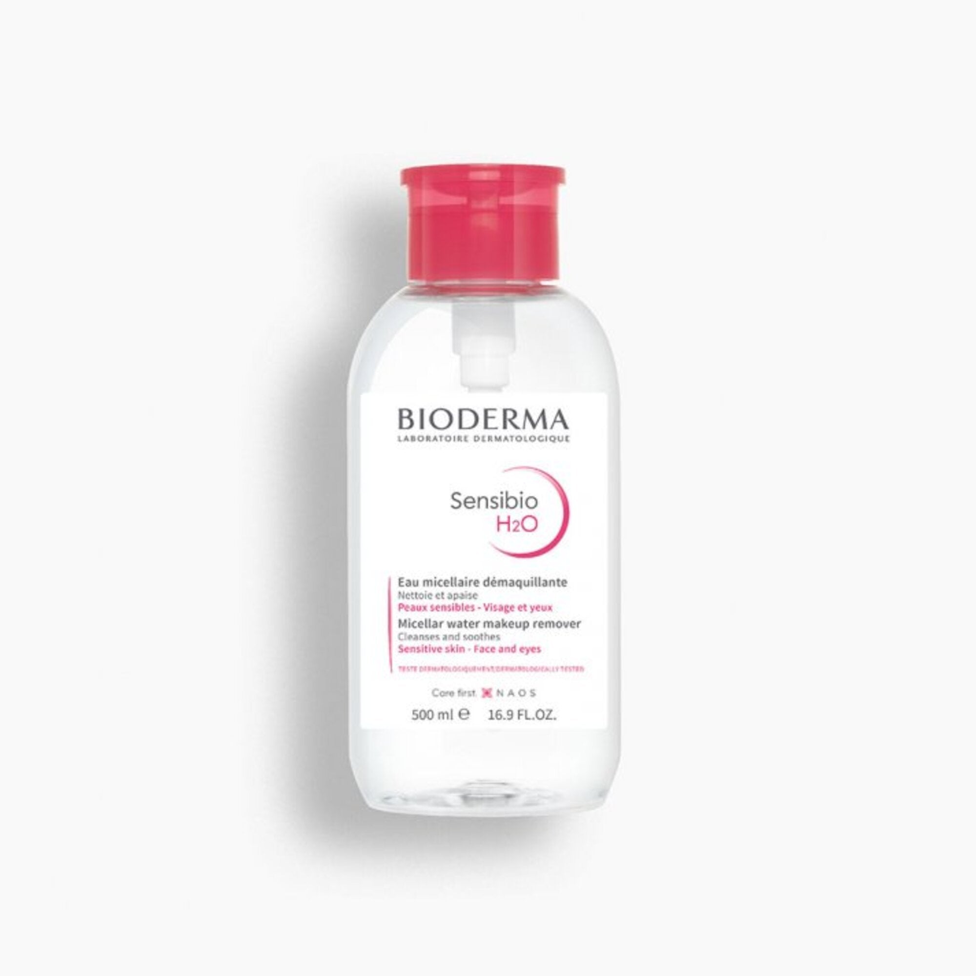 Agua micelar limpia, calma y desmaquilla para piel sensible 500ml – Bioderma Sensibio H2O Con Dispensador